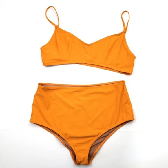 Nu Swim Orange Bikini Set High Waisted XXL Plus Size Simple Modern Solid - Picture 1 of 7